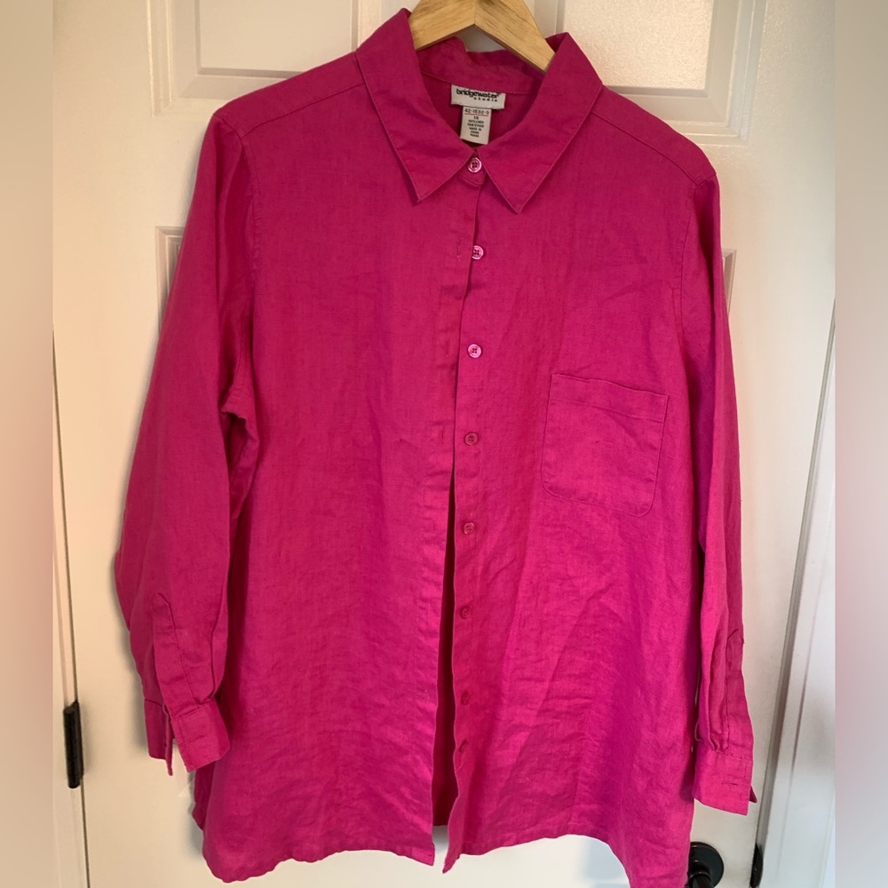 Bridgewater Studio Linen Button Up Womens Long Sleeve Plus Sz‎ 1X Pink Beachy